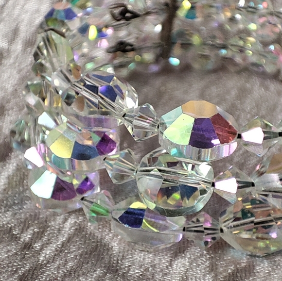 Triple Strand Vintage Memory Wire Crystal Clear Aurora Borealis Bracelet Small - Picture 7 of 12